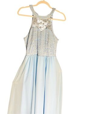 Light Blue Lace Halter Wedding Dress with Sequin Accents